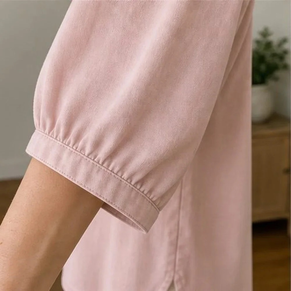 Tie-Front Peasant Blouse in Blush Pink - Picture 5 of 6